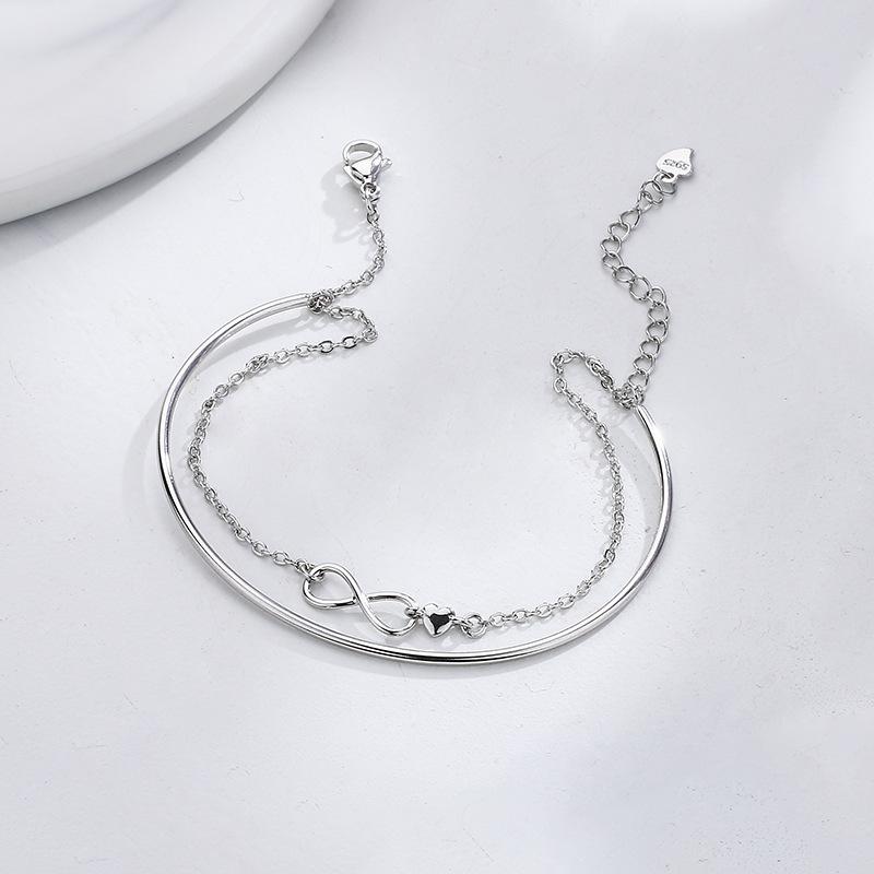 Pure Silver S925 Silver Bracelet Möbius Strip Infinite Love Couple Double-layer Bracelet Personalized 8-word Infinite Number Bracelet Girlfriend Gift