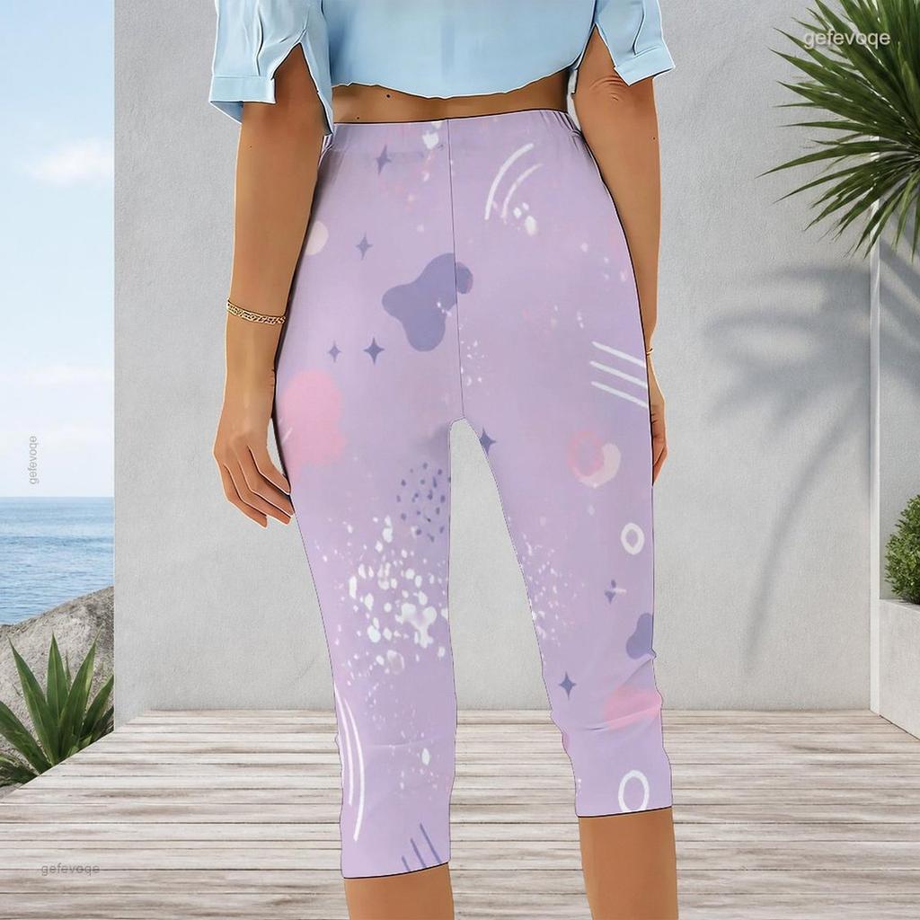 Womens Plus Size High Waist Capri Length Leggings Abstract Vertical Gradient Print Soft Stretchy Casual Workout Cropped Pants