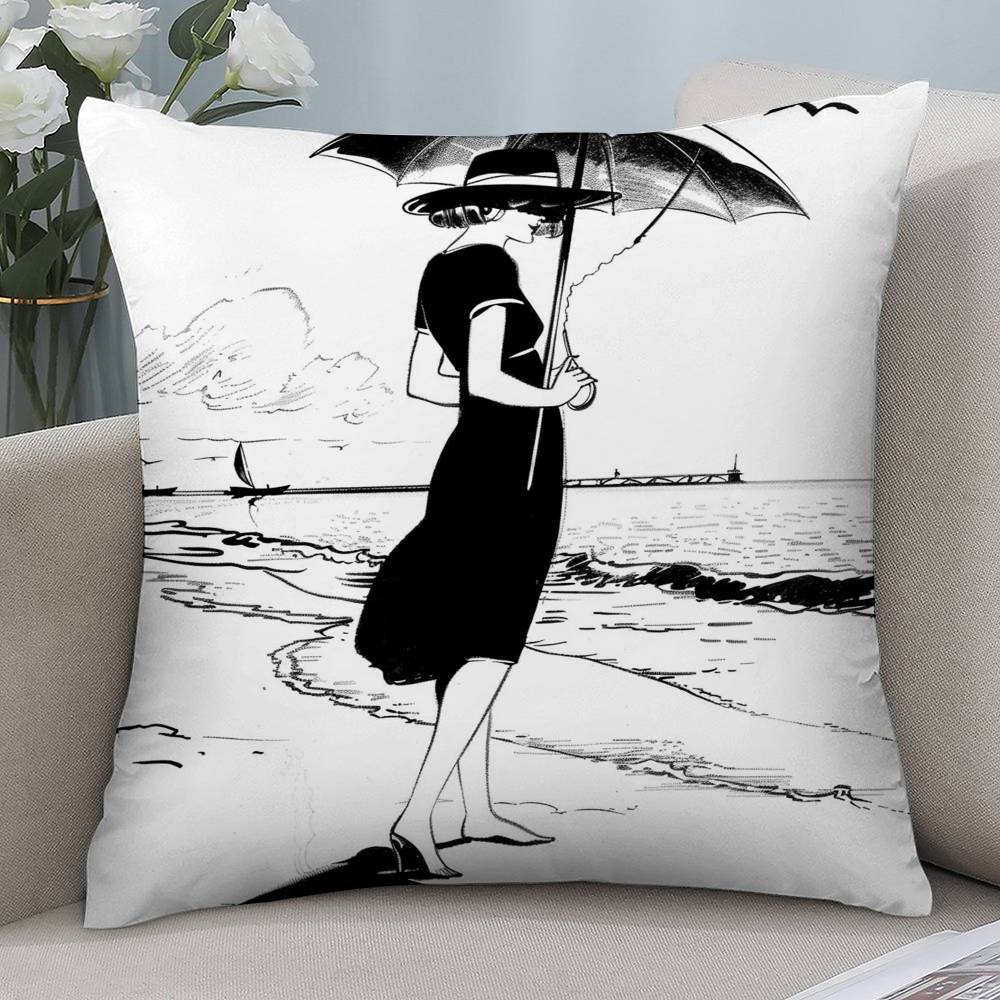 

Пляжная девушка черно-белая наволочка короткий плюш двусторонняя печать квадратные наволочки для диванных подушек диван домашний декор подушки 12x12Inch