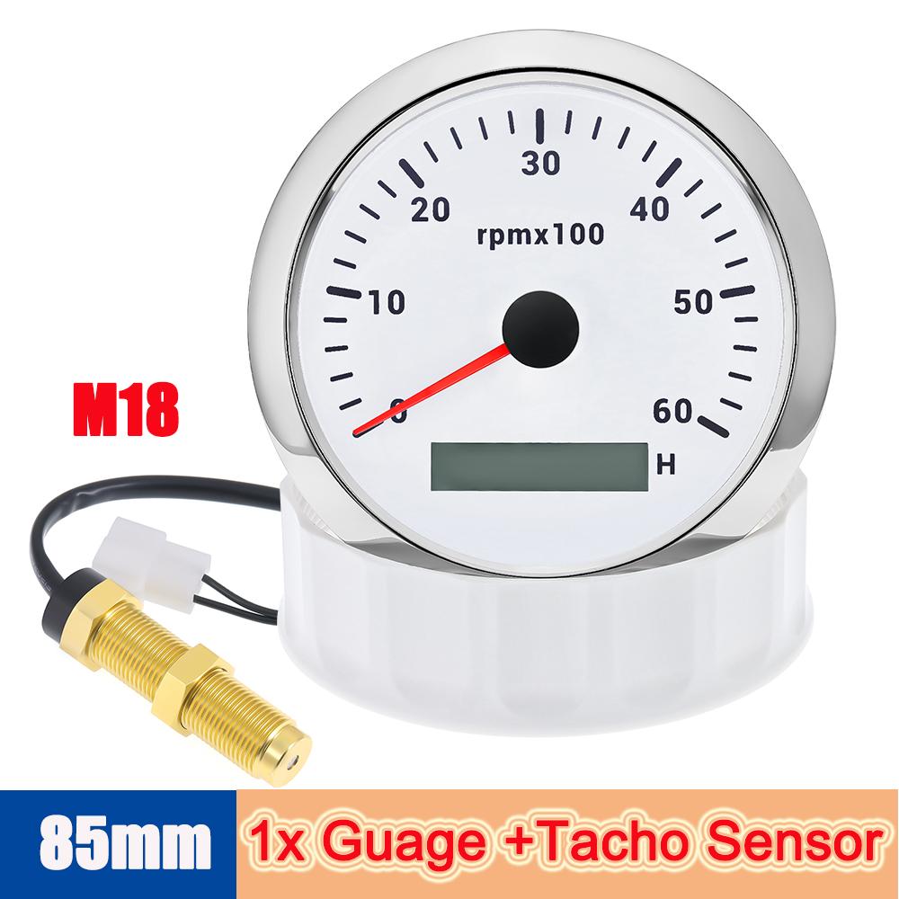0-6000rpm Outboard Tachometer for 2/4/6/8/10/12 Cylinder 85mm Black Motorcycle Speed Gauge Hour Meter RPM Sensor Tach Optional