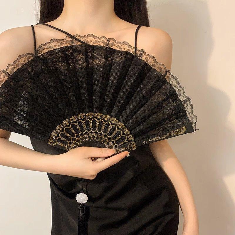 Retro Sexy Lace Fan Summer Dance Performance Pography Po Props Portable Folding Hand Fan Decorative Fan Chinese Dance Fan