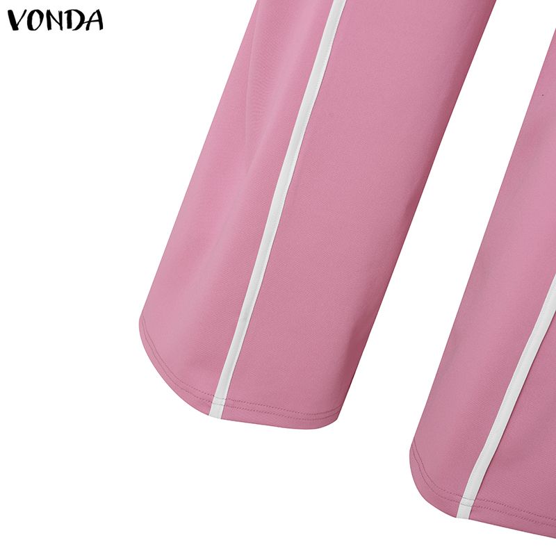 VONDA Two Piece Suit Women Retro Long Sleeve Splicing Blouse and Pants Casual Office Sets