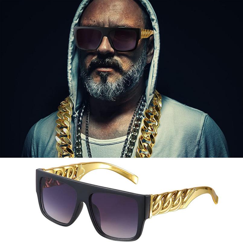 Hip-hop Exaggerated Punk Alloy US Gold Chain Necklace Glasses Ring Bracelet Set