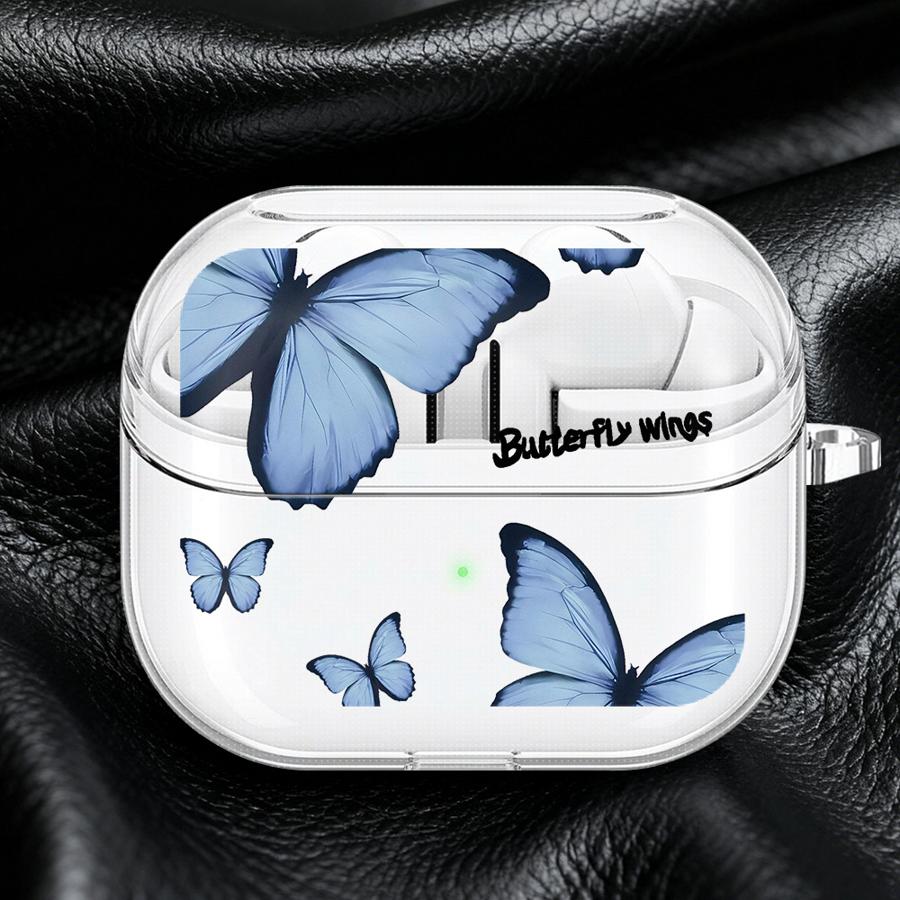 Case For Samsung Galaxy Buds 3Pro 2 Live 4 Pro 3 FE 4Pro 2Pro Clear Earphone Cases Cover With Hook Red Blue Butterfly