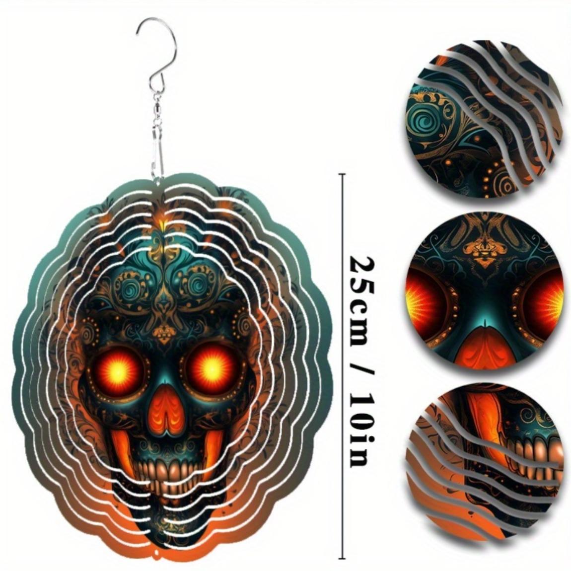 

10 Inch Metal Hanging Skull Wind Chime with 360 Degree Rotating Hook No Battery Needed for Spring Summer Balcony Yard Decoration Gift 01A