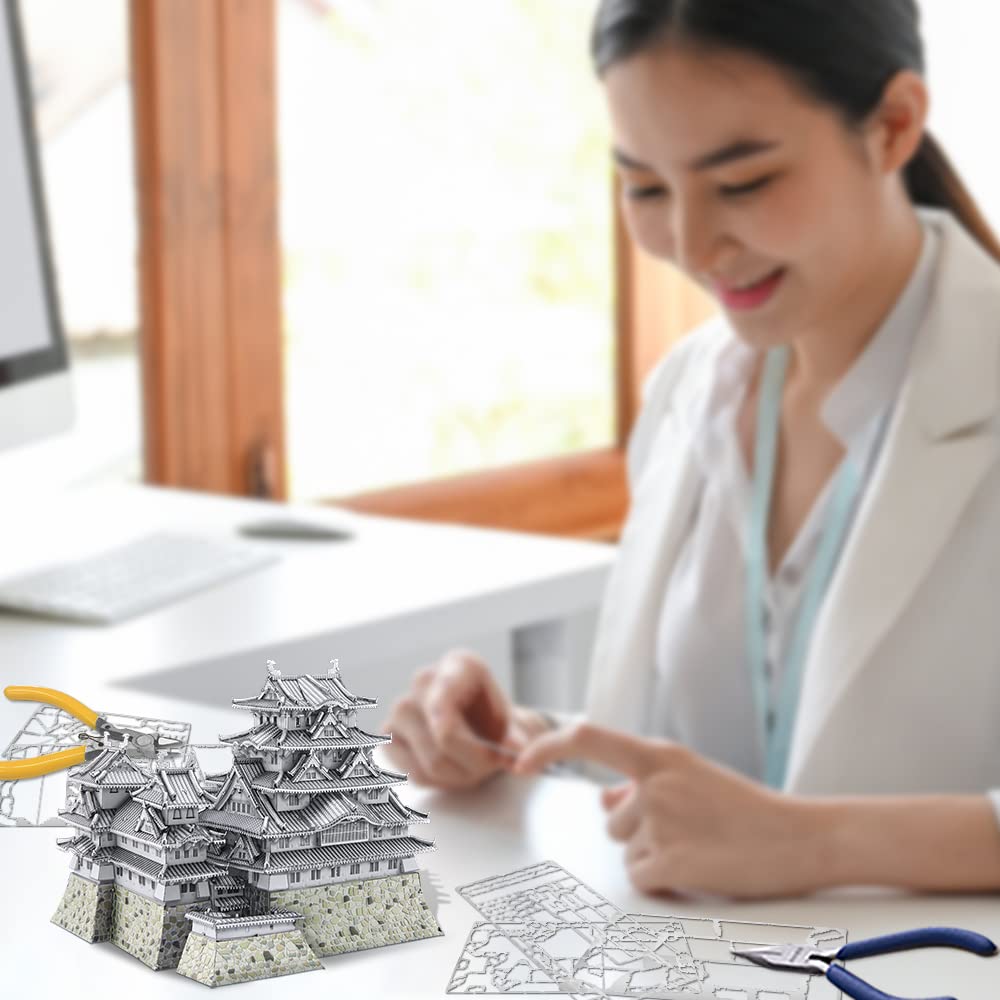 Piececool 3D Metall Himeji Burg Architektonisches Metall Nano Montage kein Kleber 4 Sterne Geeignet für Sammlerpuzzle (Berühmtes Gebäude) - Puzzle.