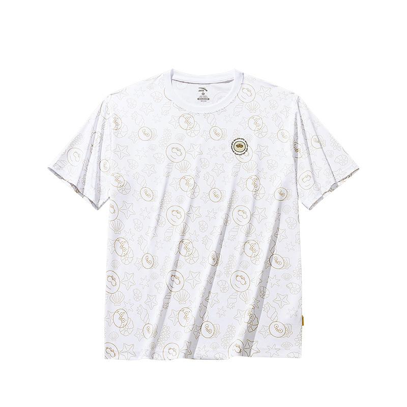 Anta X Seal Look Collaboration Life Series All Over Print Letter Round Neck Breathable Versatile Casual Loose Short Sleeve T-Shirt 172528132-4