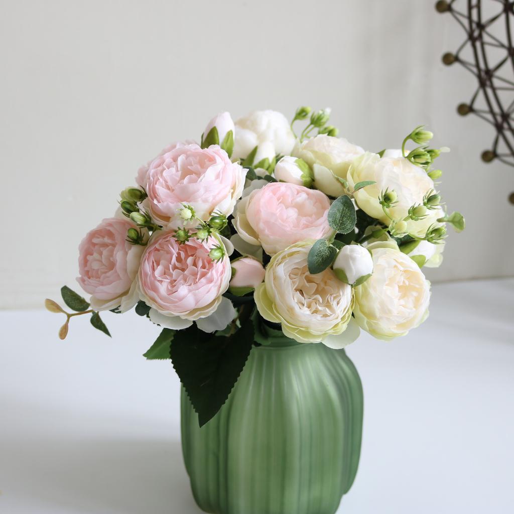 30cm Peony Artificial Silk Flowers Rose Pink Bouquet 5 Big Head 4 Bud Cheap Fake Flowers for Party Home Wedding DIY Decor indoor
