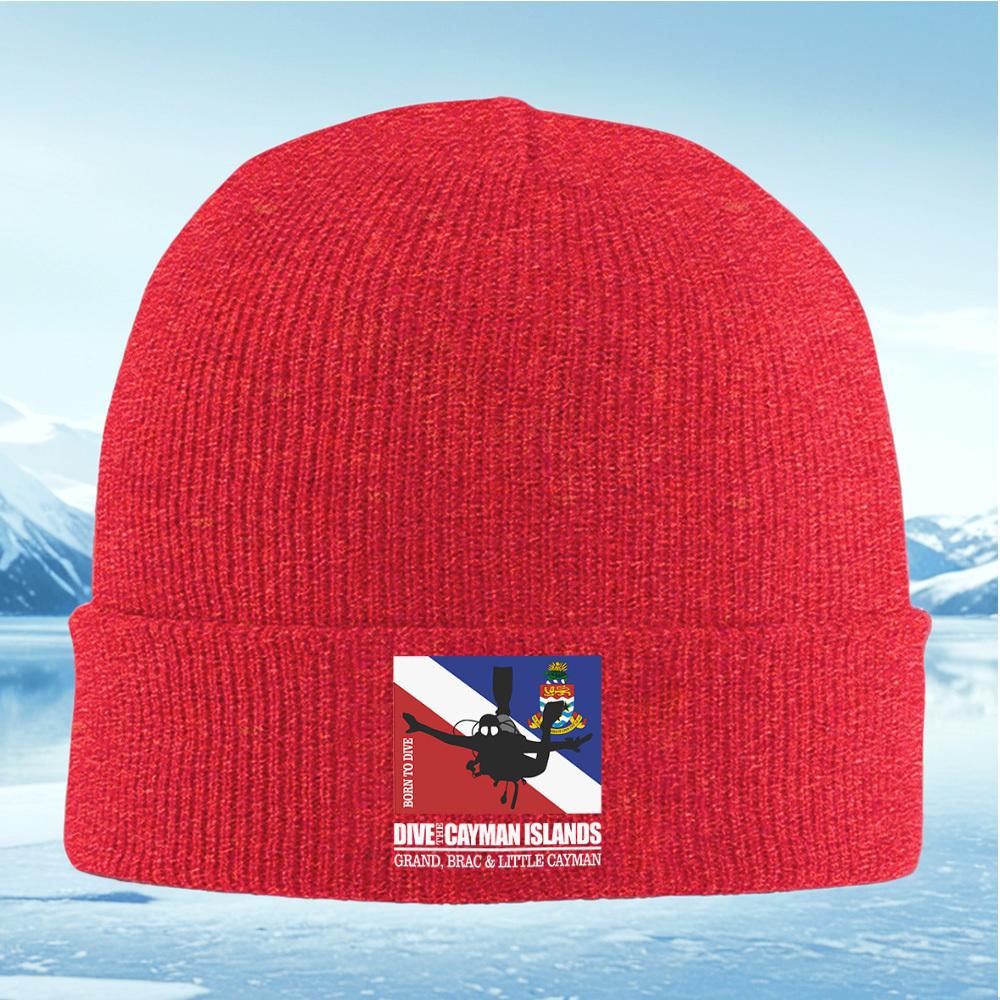 

Diver silhouette over Cayman flag Men Women Unisex Knitted Hat Beanie Pullover Cap Winter Thermal Warm Christmas Outdoor Cyclin