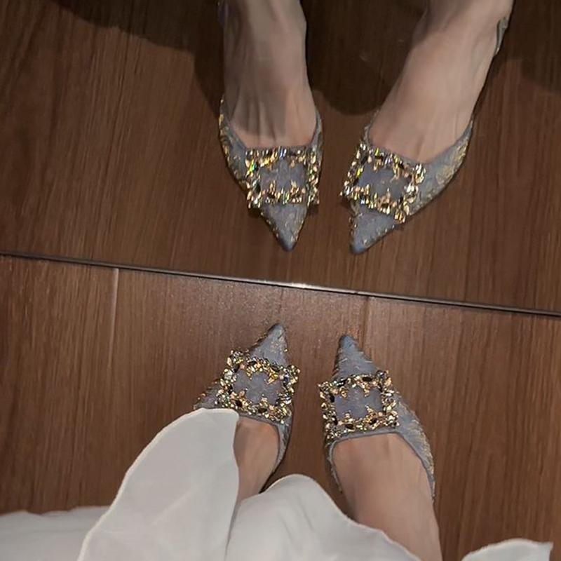Fashion African Woman Shoe Sexy Heels All-Match Pointed Pumps Burgundy Crystal Crossdressers Summer Fine Slimming Closed Beige Retro Toe