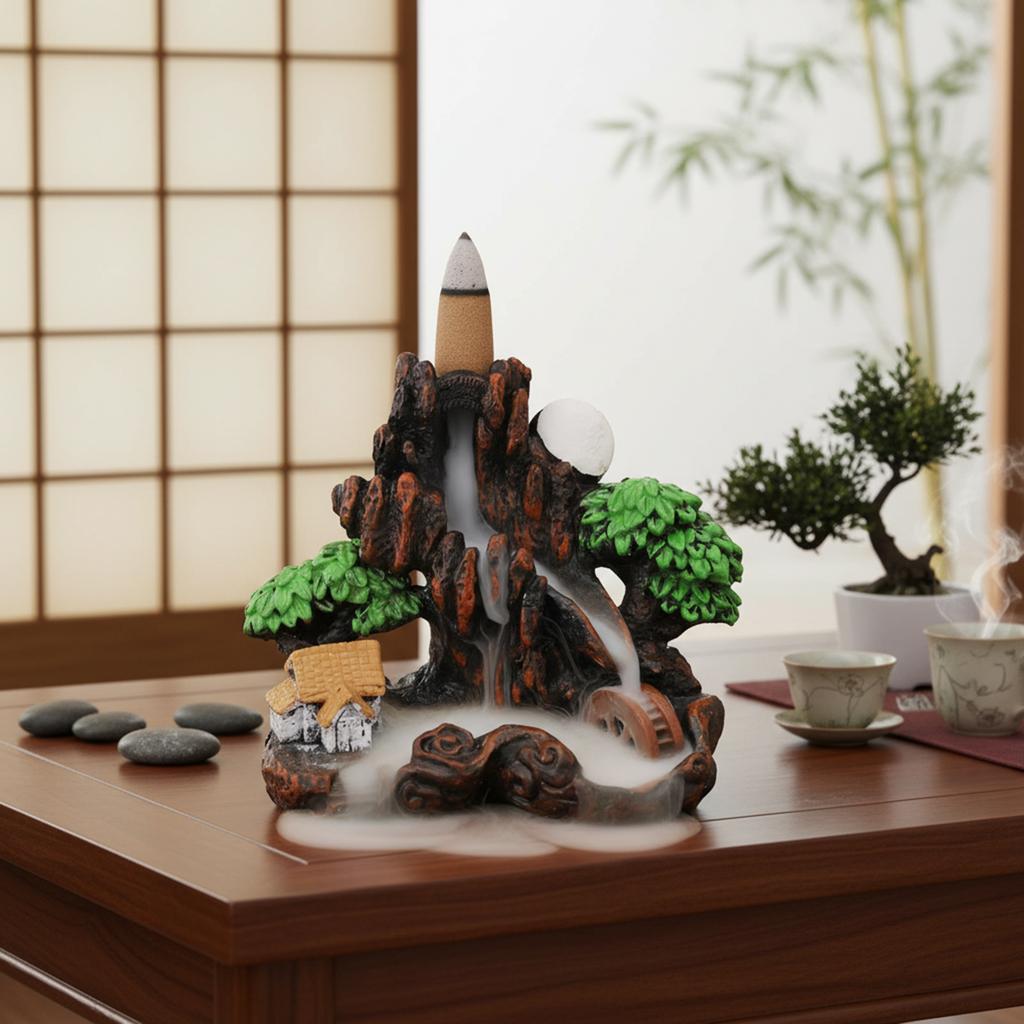 Resin Ceramic Backflow Incense Burners Home Decor Diffuser with Unique Smoke Downward Flow Design for Living Room Bedroom