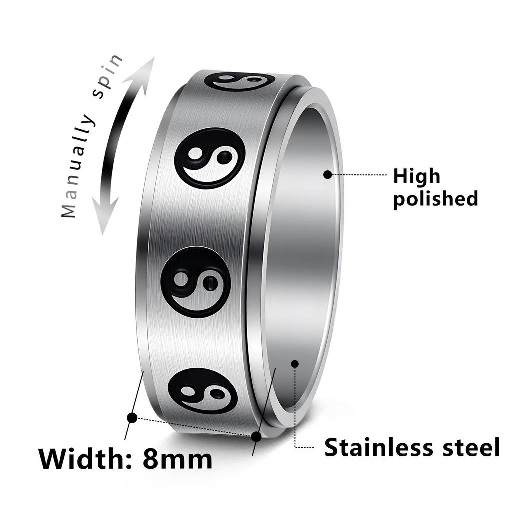 8MM Men's 304 Stainless Steel Tai Chi Rotating Decompression Ring
