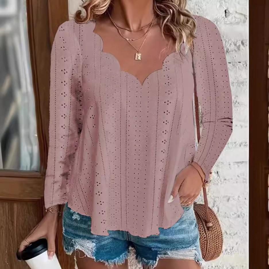 

Новая волна воротник однотонный дышащий жаккард длинный рукав для женщин XXL розовый