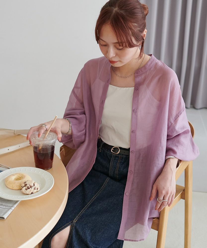 Sheer Band Collar Shirt Colors DCZ1041204A0001 Free Size Violet [Discoat] [Discoat] [Revival] (Web-Exclusive Available)