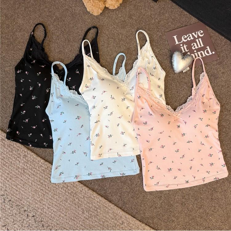 Pure Desire Bloemen Kant Camisole met Borstkussentjes - Slank en Stijlvol Bandeau Topje