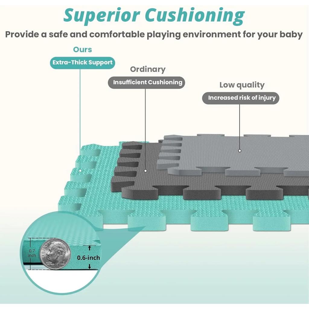 16Pcs Baby Play Mat for Floor, Foam Floor Tiles for Kids with Interlocking, Squares Foam Puzzle Carpet for Playroom