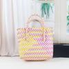 Square hand-held woven basket, plastic woven vegetable basket, waterproof and large-capacity wedding birthday party woven handbag.