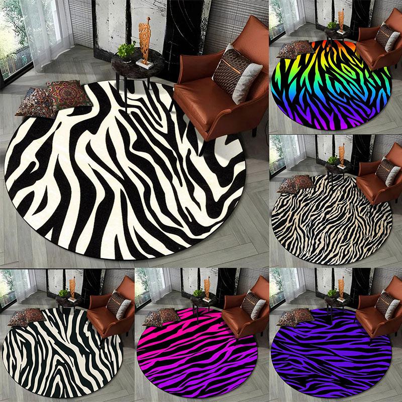 

3D Colorful Zebra Stripe Print Pattern Round Carpet Rug for Living Room Bedroom Child Playroom Decor,Pet Area Rug Non-slip Mat 40X40cm