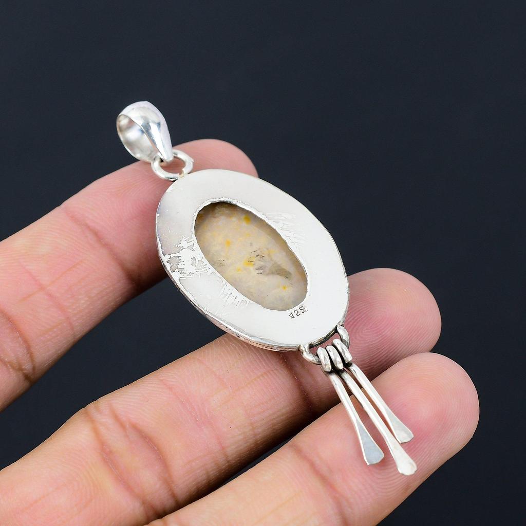 Womens Day Sale 925 Silver Root Chakra Fossil Coral Gemstone Mother Boho Pendant