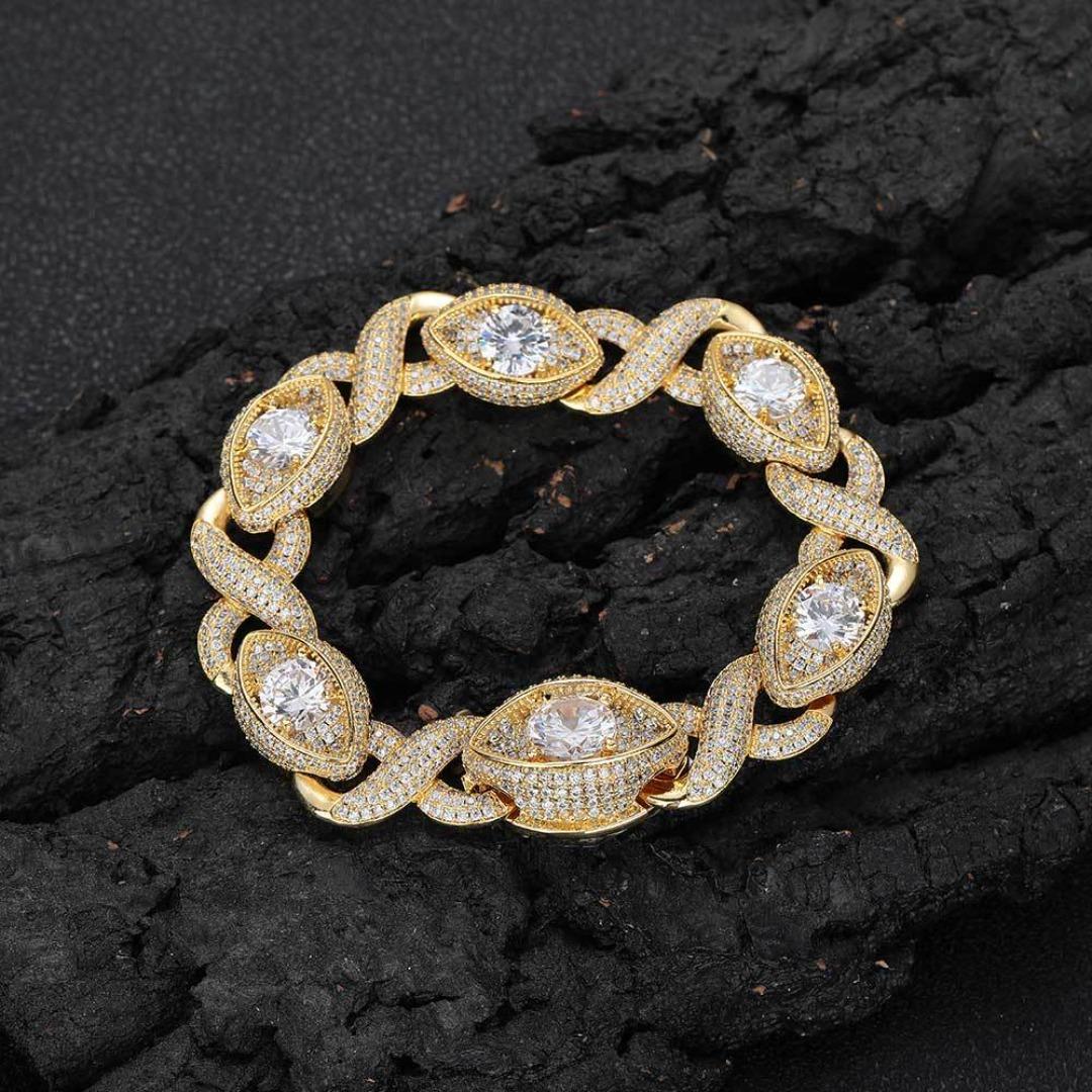 

Hip Hop Infinite Eyes 8 Character Cuban Chain Zircon Jewelry Men s Bracelets Premium Accessories bracelet 7inch (length 17.78cm)