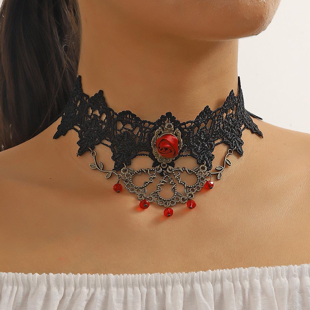 Fashion Personality Retro Black Lace Gothic Clavicle Necklace Female Exaggerated Lace Necklace Female