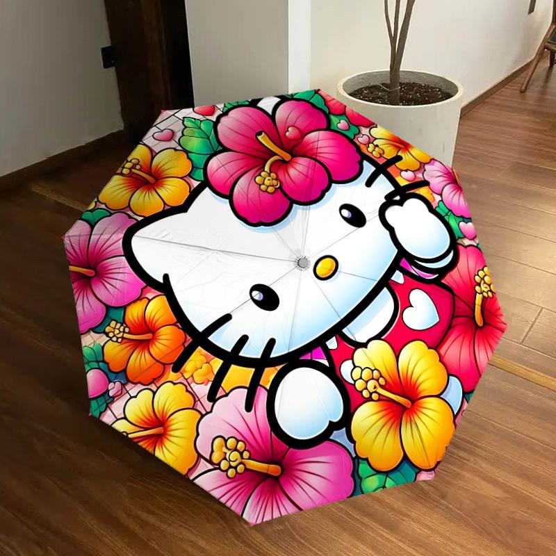 1pc Hello Kitty Automatic Folding Umbrella] Durable Iron Frame & Rod, Portable Folding, Makes a Great Holiday Gift yy251016273