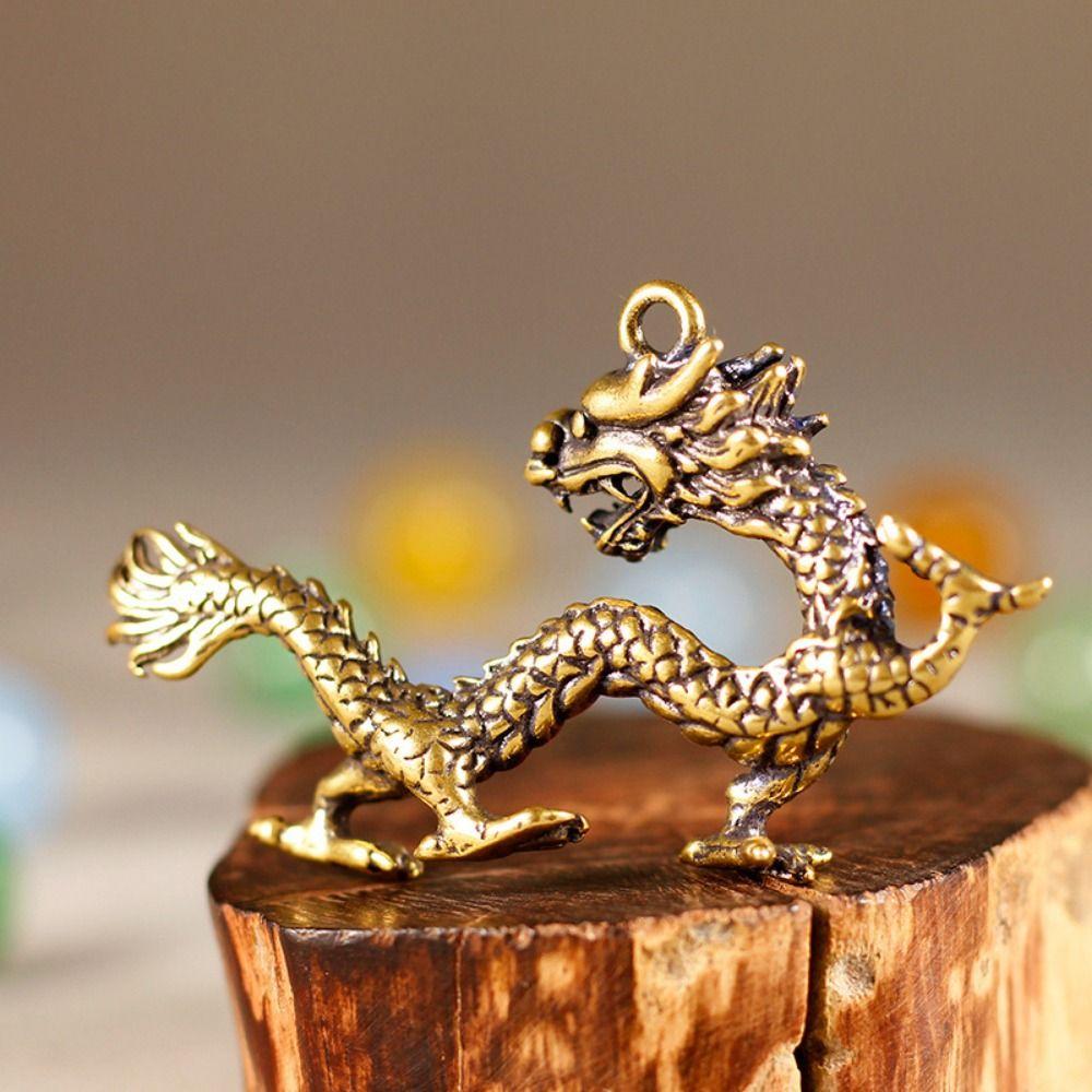 Carved Dragon Keychain Pendant Antique Mythical Animal Ornaments  Feng Shui Decor