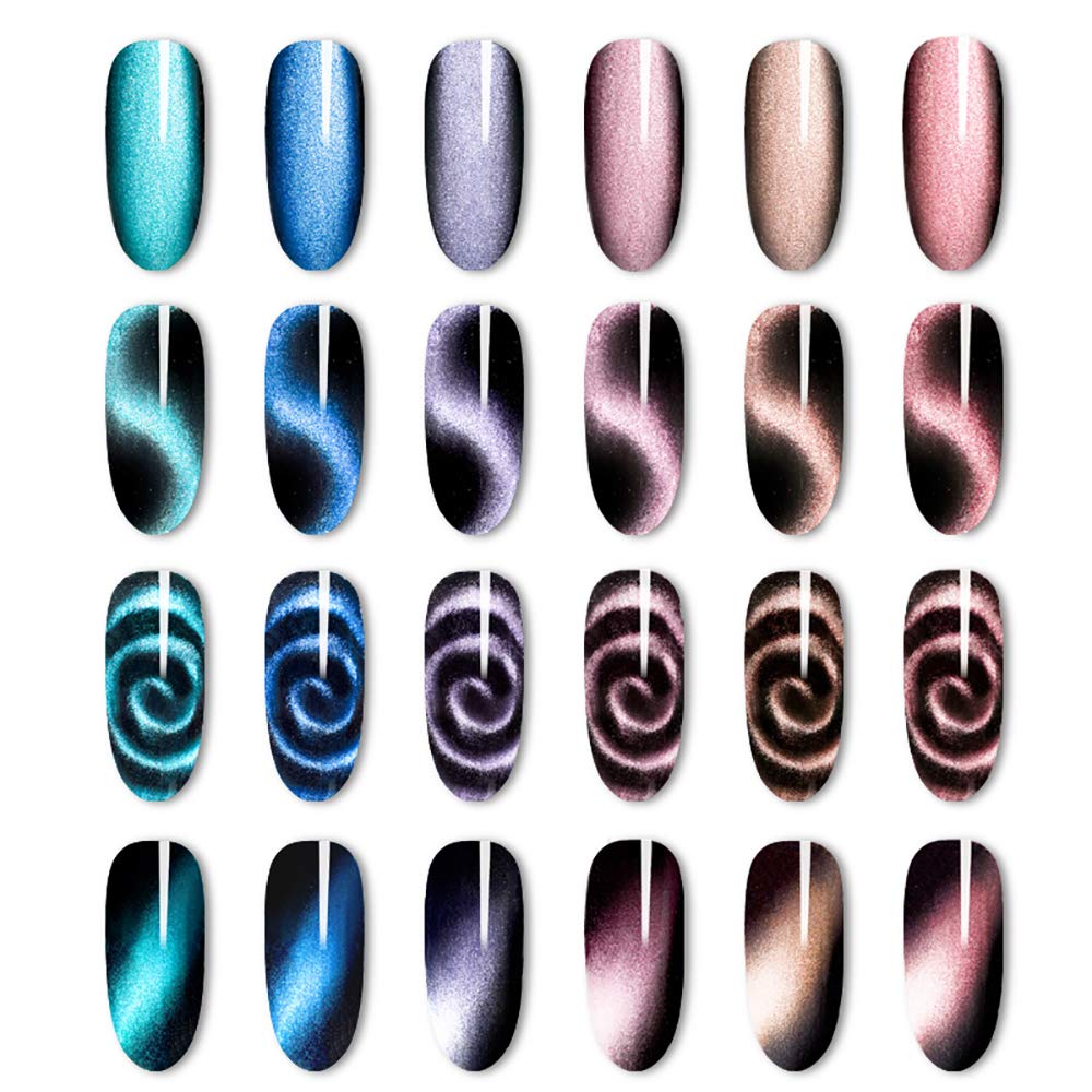 6Pcs Cat Eyes Magnet Set Magnetic UV Gel Nail Polish Magnet Pens 3D Flower Ombre Design Double Head Magnet Stick Manicure DIY