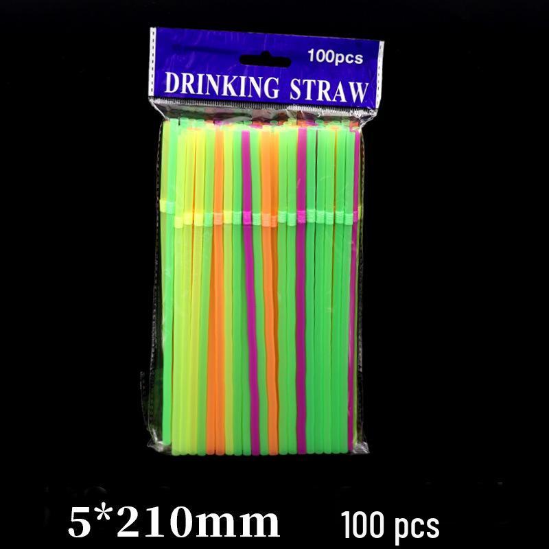 Colored Bendable Plastic Drink Straws, 100 Pieces, Food-Grade PP, Black, Suitable for Soy Milk.