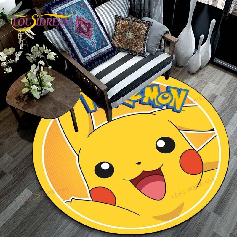 Oturma odası halısı Pikachu Karikatür Pokemon 3D Yuvarlak Paspaslar Sehpa Ev Çocuklar Zemin Halı Kaplama Kaymaz Alan Kilim