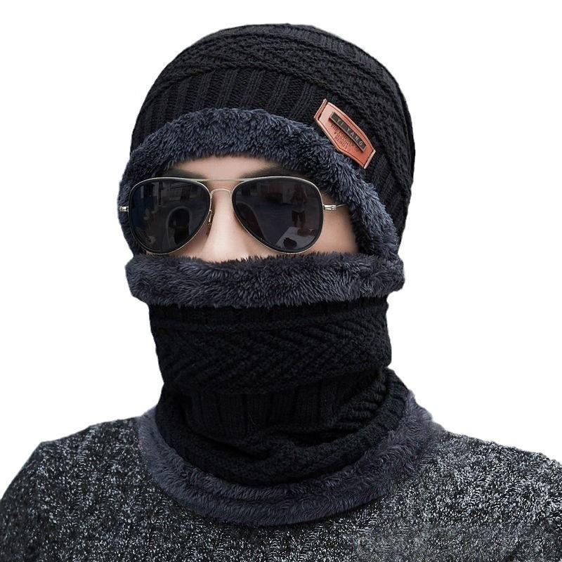 Winter Warm Hat Scarf Set for Men Women Thickened Velvet Outdoor Riding Hat Beanies Windproof Cold-Resistant Knitted Scarf Cap