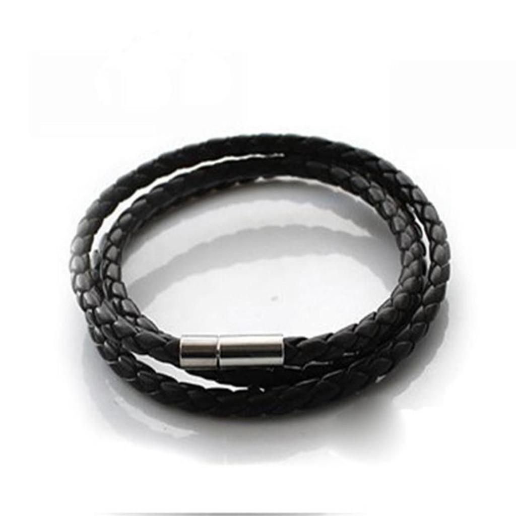 INS New Genuine Leather Cord Necklace Twist Chain Stainless