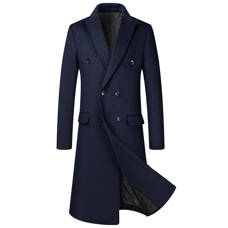 European Size Men's Long Wool Over-the-Knee Coat, Autumn/Winter