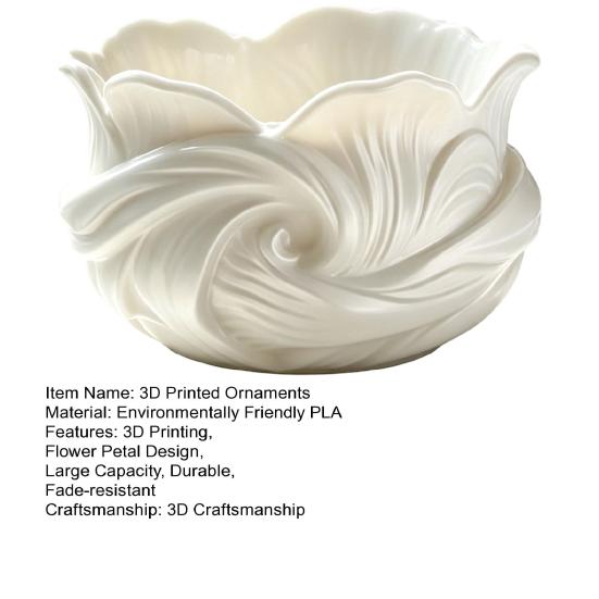 3D Printed Flower Petal Storage Box, Matte White Jewelry & Makeup Organizer, Large Capacity Wide-Mouth Holder for Makeup Brushes Keys Stationery,