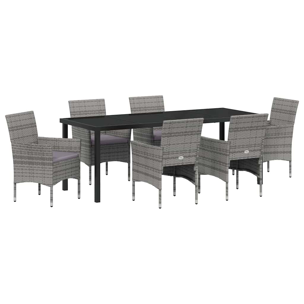Garden Dining Set with Cushions 7 pcs Grey Poly Rattan