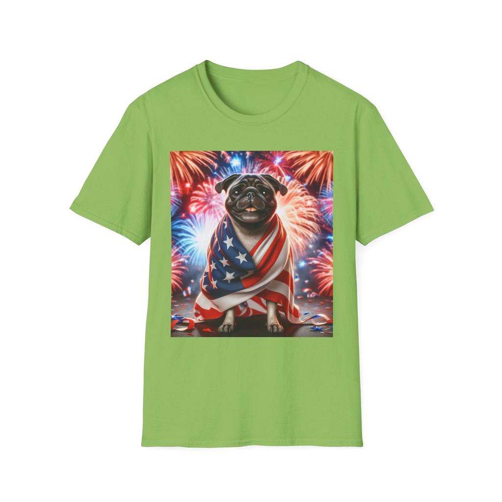 Patriotic Pug T-Shirt, Cute Dog Lovers Unisex Tee, Great Gift