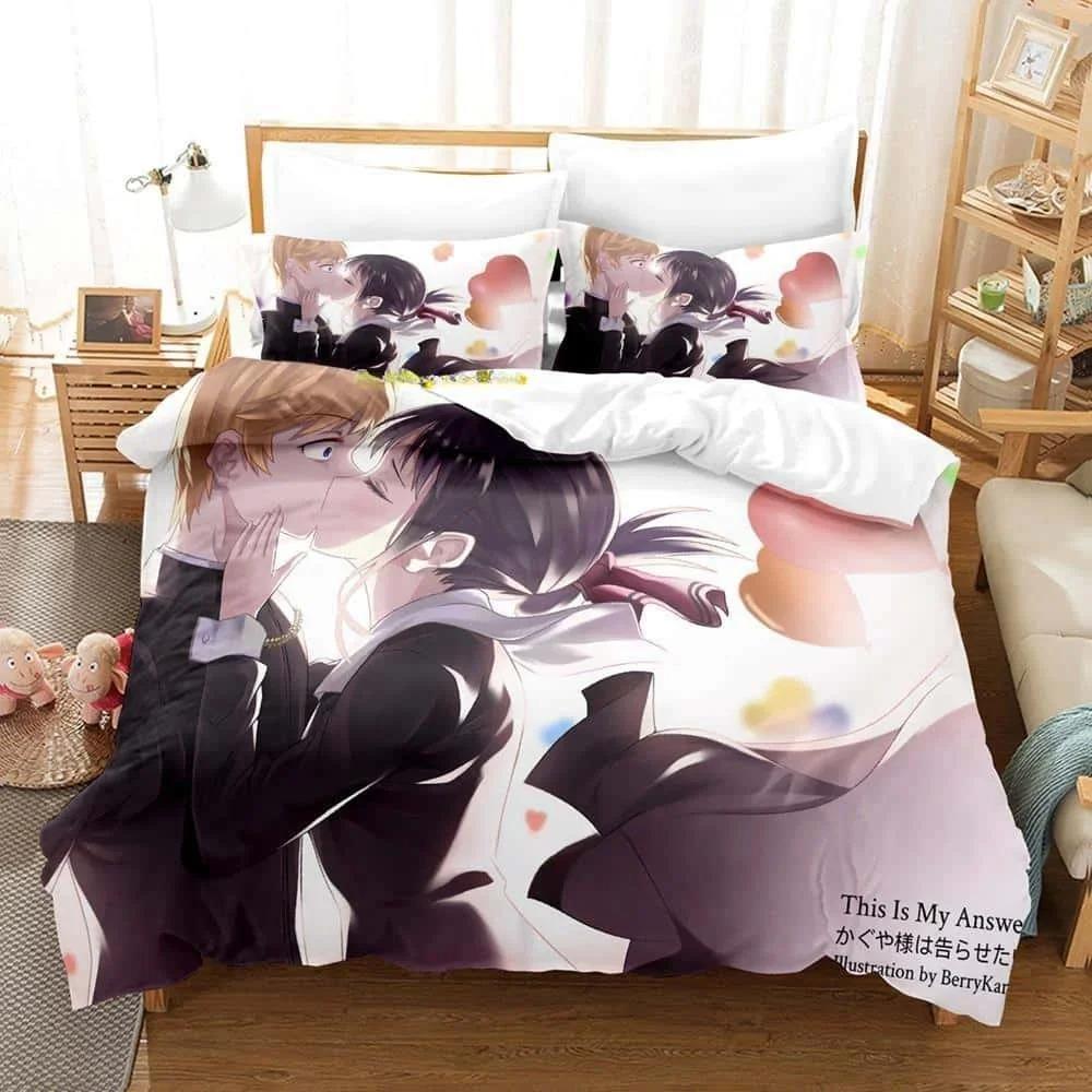 3D Print Anime Kawaii Girls Kaguya-sama Love is War Bedding Set Cartoon Anime three-piece set Adult Kid Bedroom Duvet cover Sets