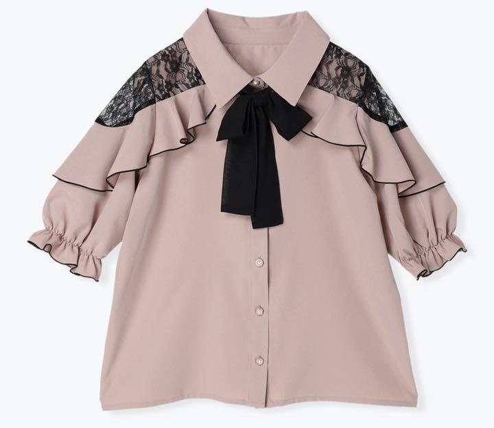 

[USED] Dreamy, cute, mass-produced, sickly, landmine blouse, ribbon, lace, pink, short sleeves, dreamy, gothic, lolita
