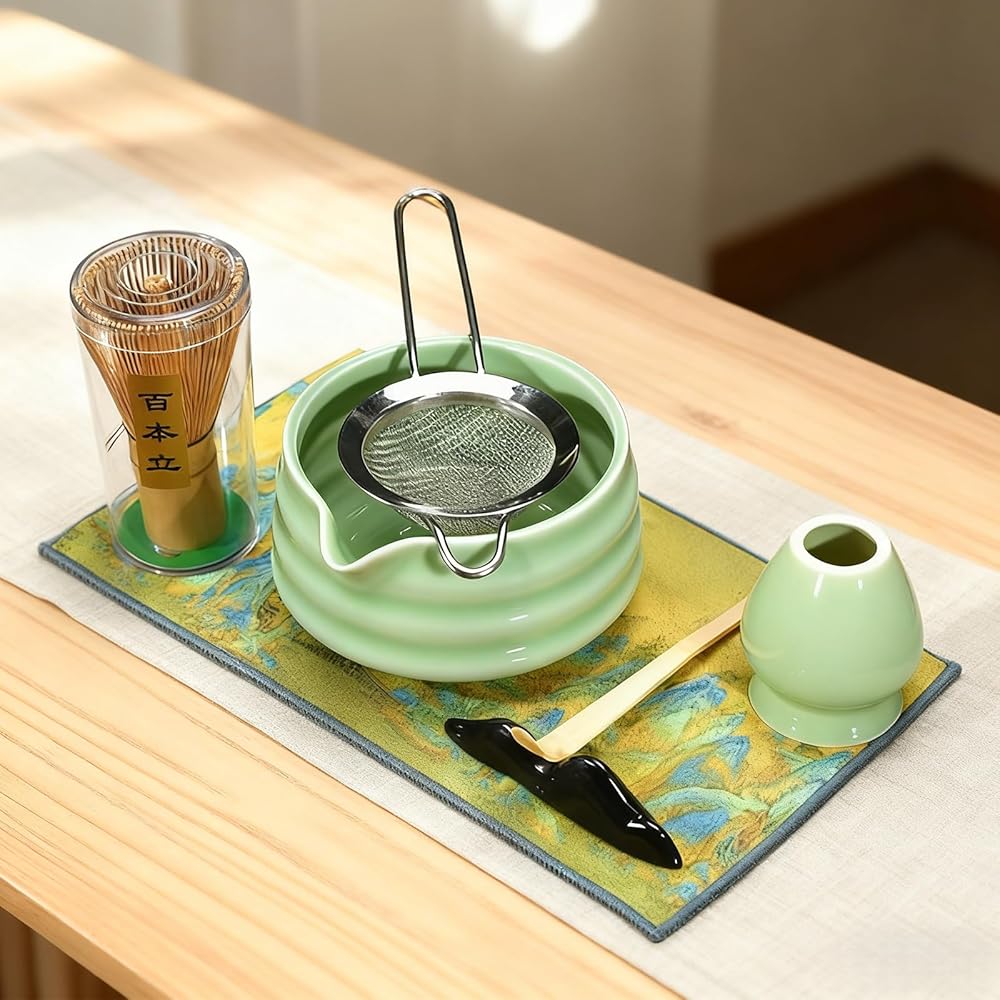 EatnMgan Matcha Tea Set 7-Piece with Matcha Bowl, Whisk, and Scoop for Beginners Tea Ceremony