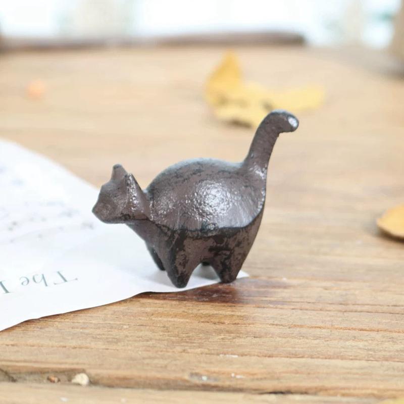 Vintage Gusseisen Katzen-Skulptur - Miniatur-Tierfigur Für Haus-, Büro- und Gartendekoration | Rustikaler Bücherregal-Akzent