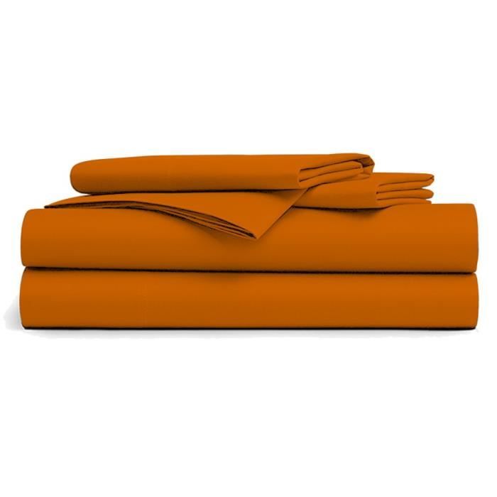 Drap Plat 240x300cm- ORANGE 100% coton 57 fils / cm