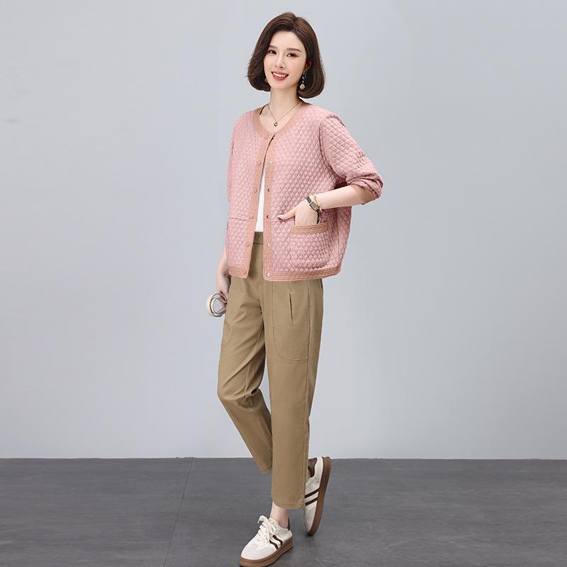Women's Spring/Autumn Loose Baseball Jacket - Button Cardigan Top for Middle-Aged Moms (2025 Collection)