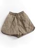 Solid Color Quilted Padded Wide Leg Shorts with Drawstring Waist - Slim Fit, High Waist, Autumn Winter Women's Outerwear Pants