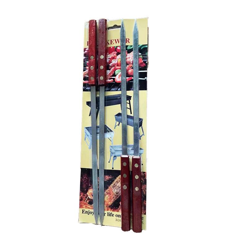 Large Stainless Steel BBQ Skewers with Wooden Handle for Outdoor Camping