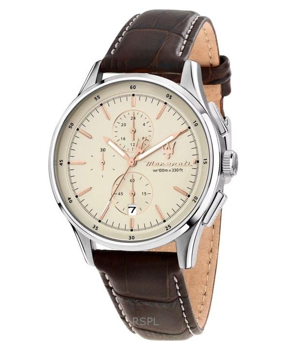 Maserati Sorpasso Chronograph Kožený řemínek Béžový ciferník Quartz R8871624010 100M Pánské hodinky