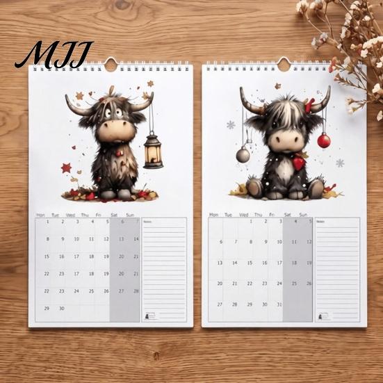 Monthly Wall Calendar Highland Cow 2027, Cute Hanging Planner for Home Holiday Gift Friends Office, Rustic Farmhouse Desk Decor, Unique Lovers