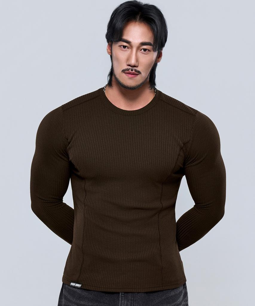 Pijikeolgameoncheu P2607 Ribbed Cutout Muscle Fit Long Sleeve Tee [2 Colors]