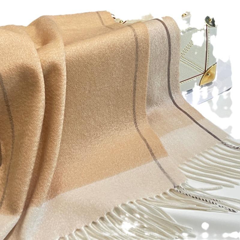 Autumn and winter double-line water ripple 100 cashmere scarf women's light luxury high-end narrow scarf warm versatile shawl