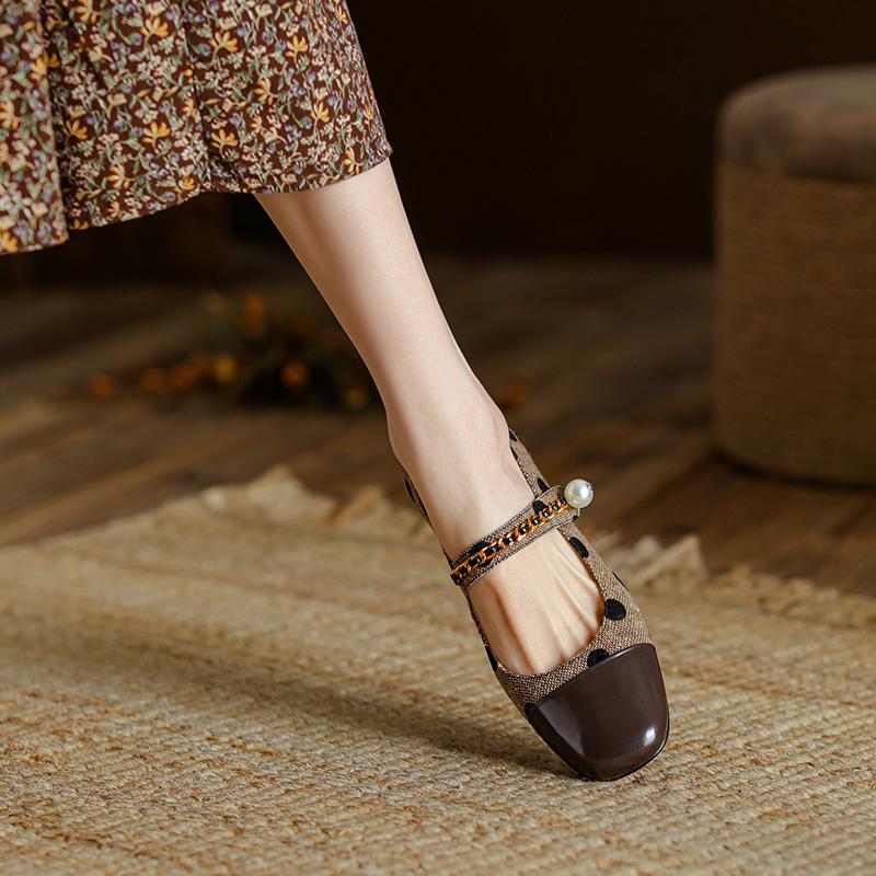 Fashion 2025 New Mary Jane Women Shoes LEISURE Retro Buckle Shallow Pumps Square Toe Thick Heel Shoes Woman Zapatos De Mujer Spot Pearl