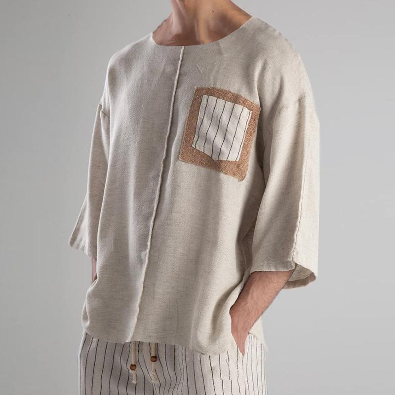 

INCERUN Mens Summer Short Sleeve Patchwork Thin Casual T-shirts Tops XL хакі